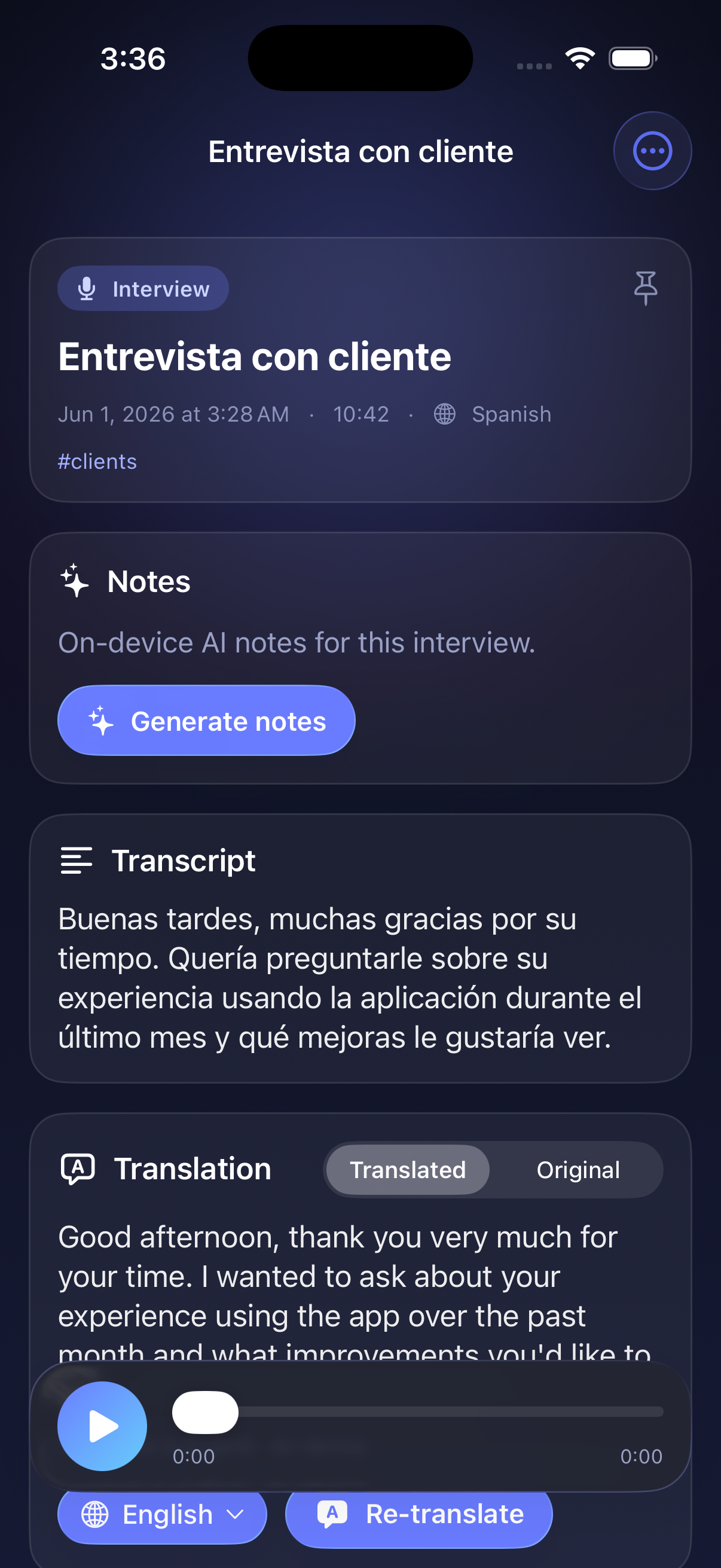 Babelvault translating a transcript