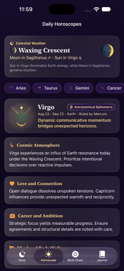 The Hekate daily horoscope and celestial weather screen