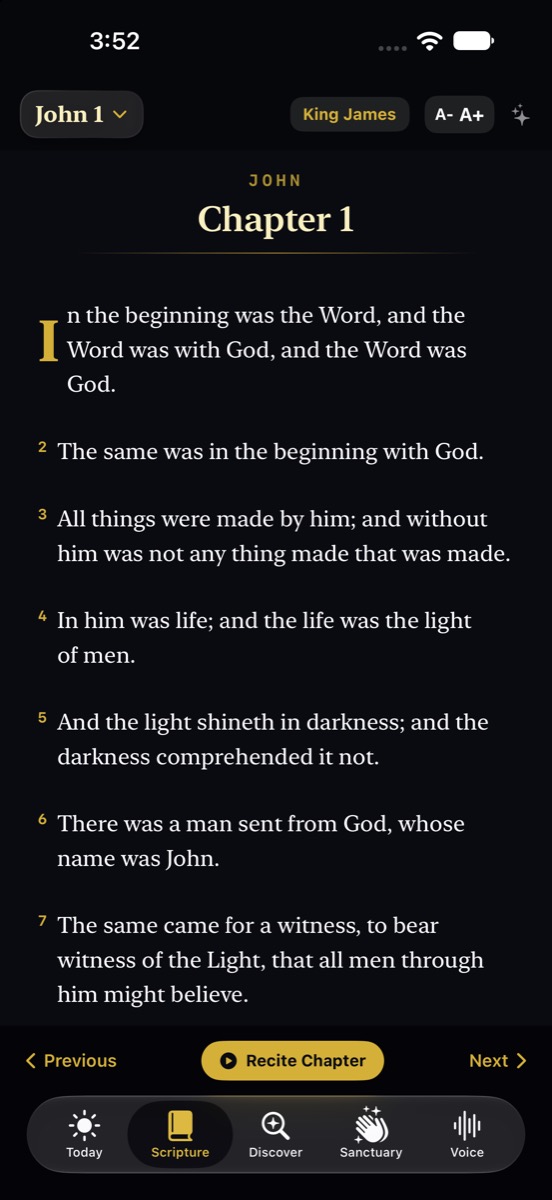 The KJV Bible reader showing John chapter 1